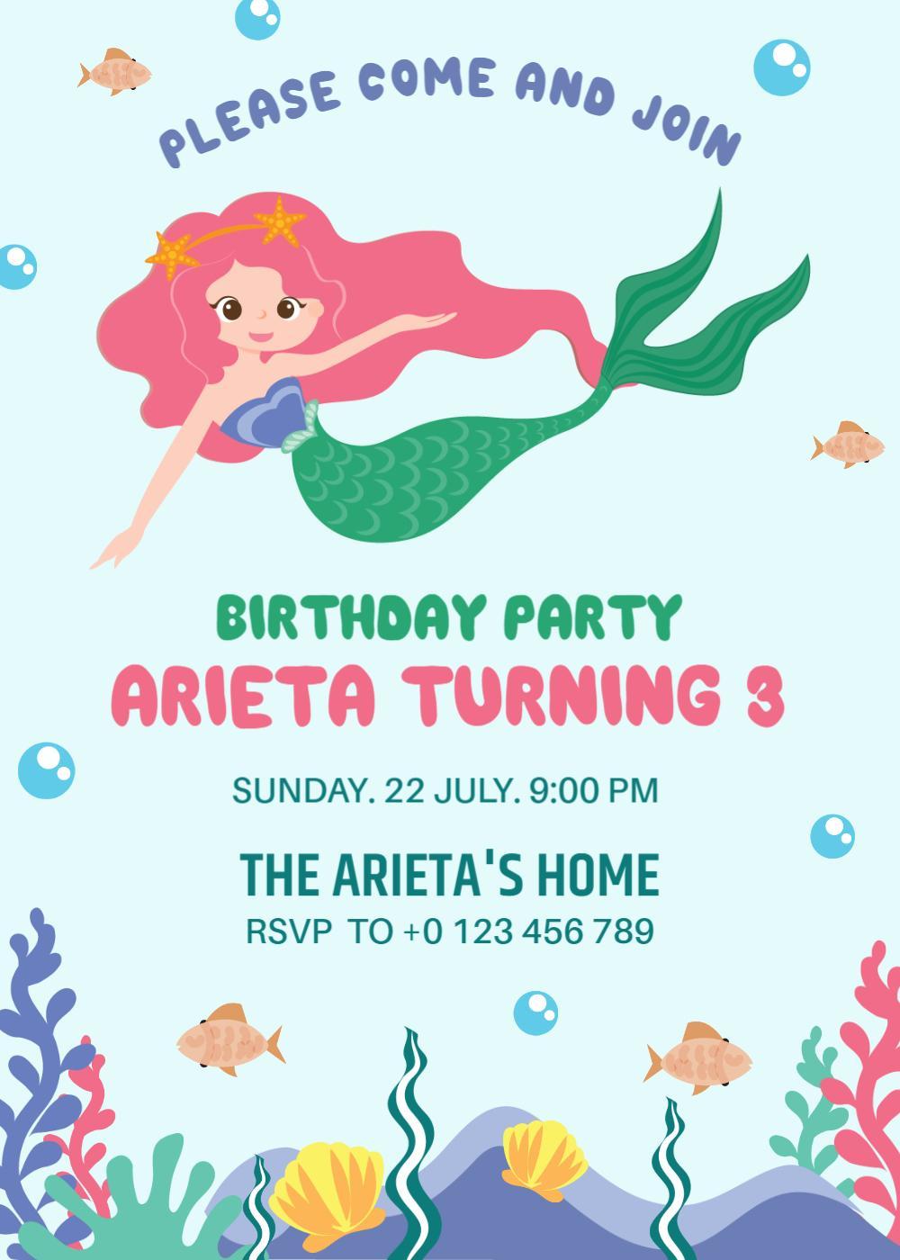 Enchanting Mermaid Undersea Birthday Celebration Invitation Template