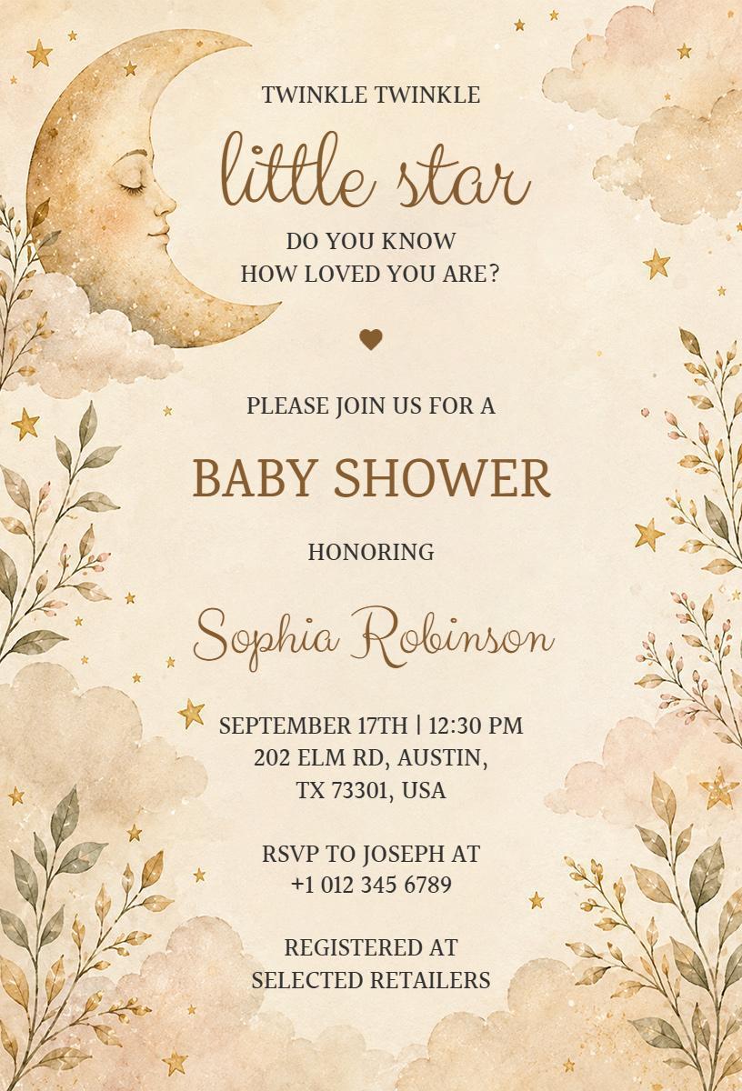 Enchanting Moon and Star Themed Baby Shower Invitation Template