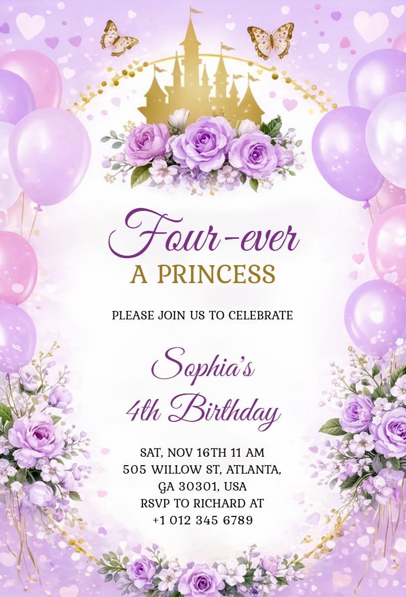 Enchanting Princess Castle Theme Birthday Celebration Invitation Template