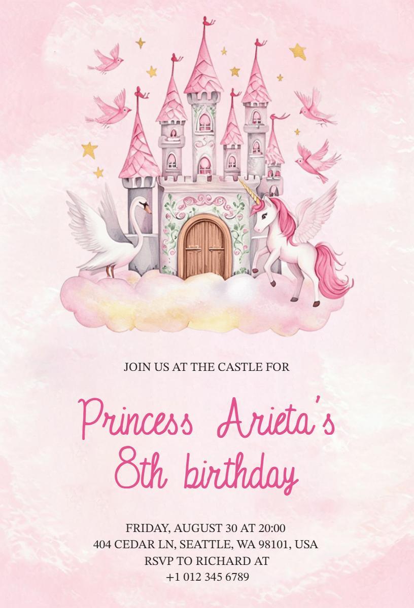 Enchanting Princess Castle Theme Birthday Invitation Template