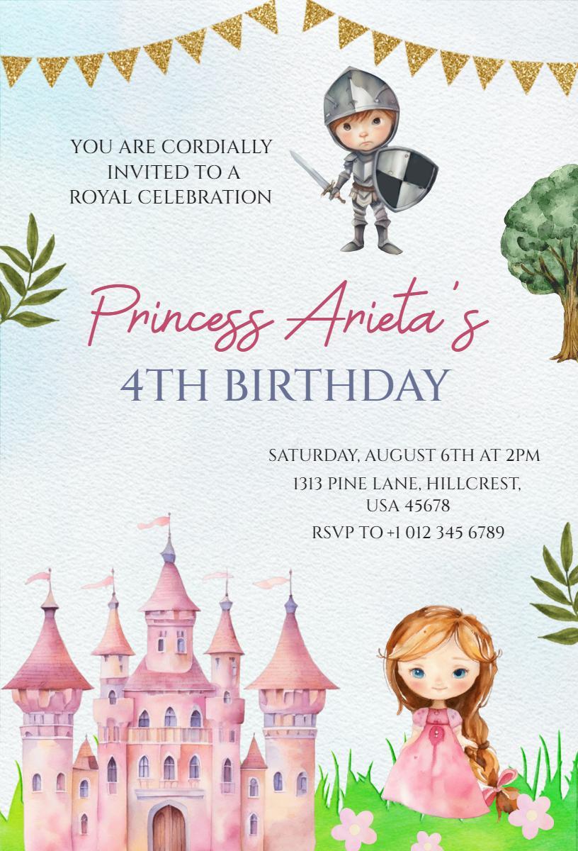Enchanting Princess Royal Celebration Birthday Invitation Template