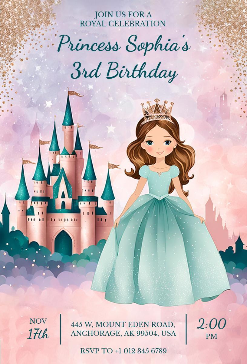 Enchanting Princess Theme Birthday Celebration Invitation Template