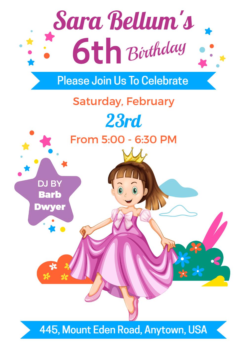 Enchanting Princess Themed Kids Birthday Celebration Invitation Template