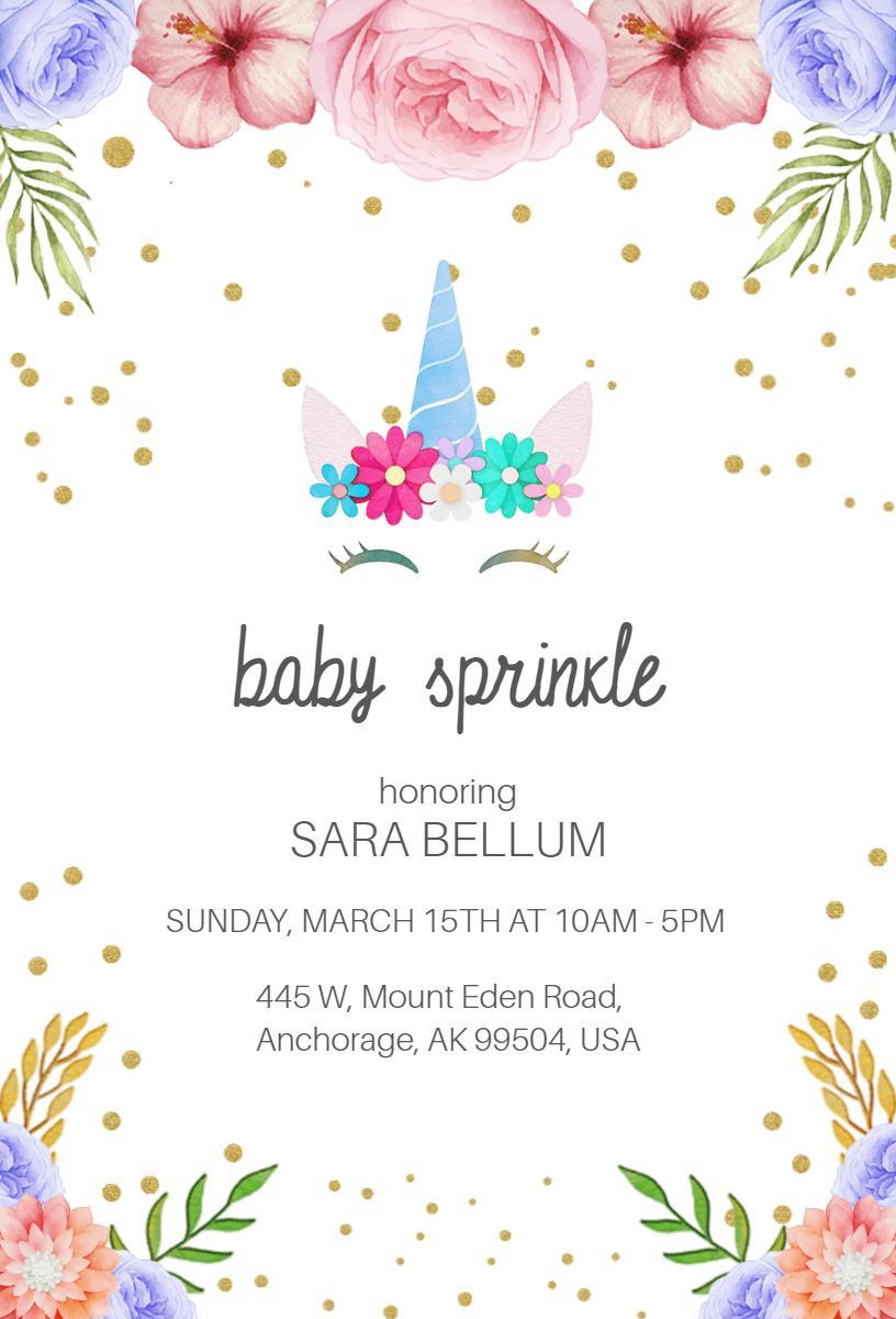 Enchanting Unicorn Floral Baby Sprinkle Celebration Invitation Template