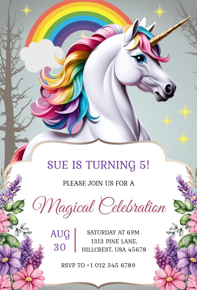 Enchanting Unicorn Magical Birthday Celebration Invitation Template