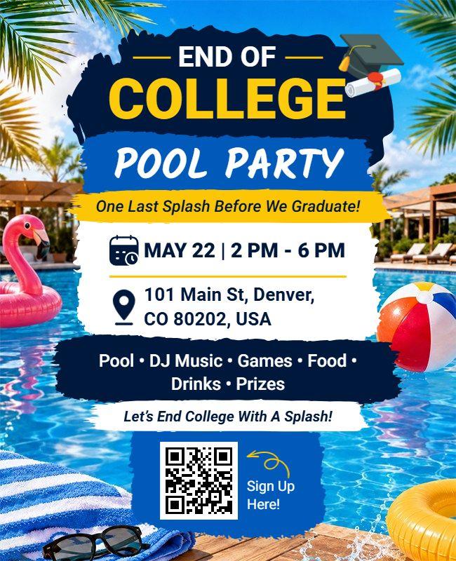 End of College Pool Party Celebration Flyer Template