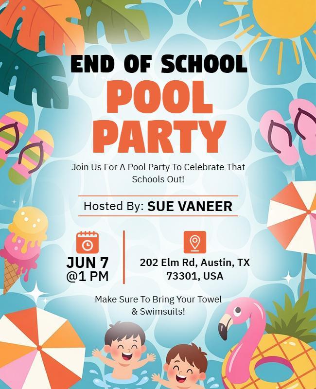 End of School Pool Party Flyer Template