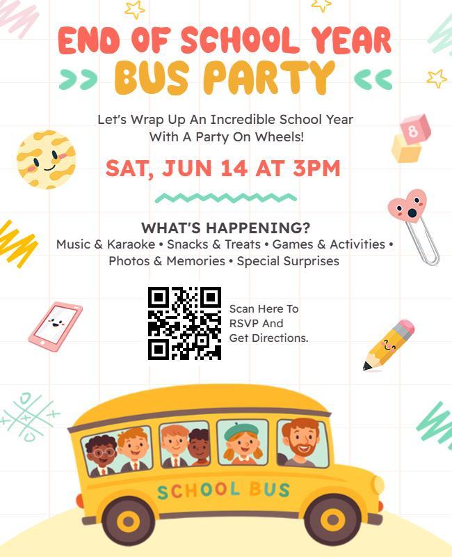 End of School Year Bus Party Flyer Template