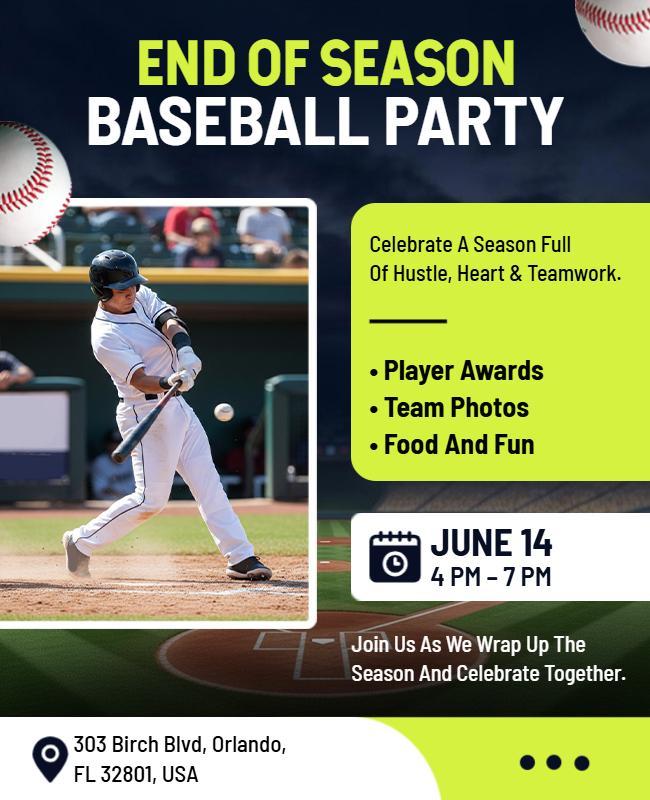 End of Season Baseball Party Flyer Template
