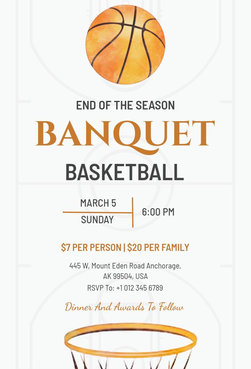 End of Season Basketball Awards Banquet Invitation Template