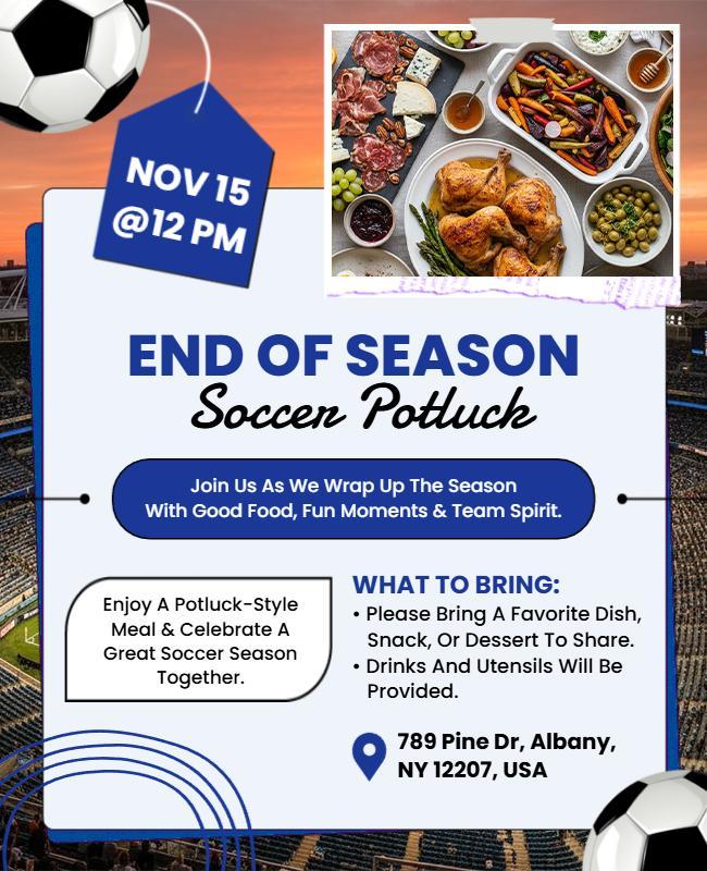 End of Season Soccer Potluck Flyer Template
