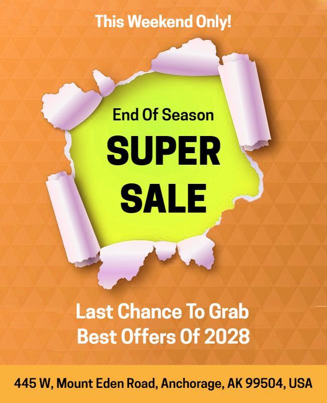 Vibrant Orange Torn Paper End of Season Super Sale Flyer Template