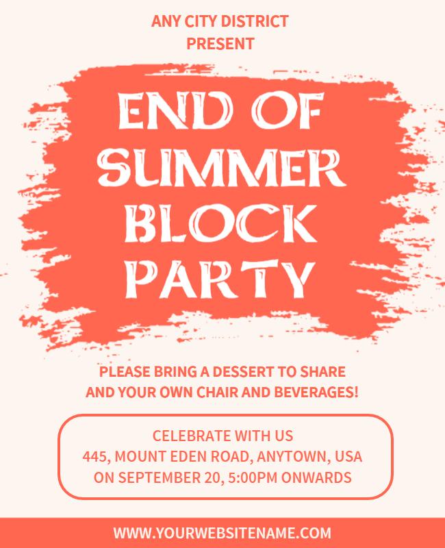 End Of Summer Block Party Flyer Template