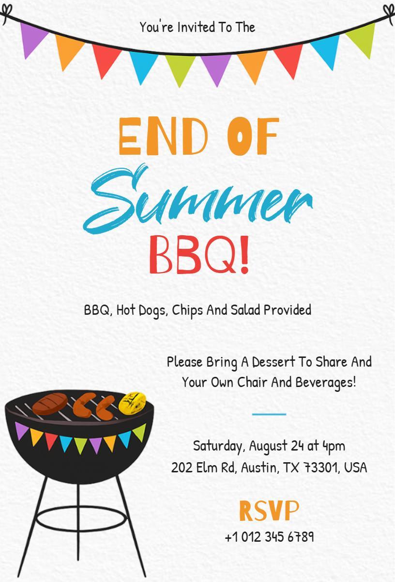 End of Summer Fun Festive BBQ Party Invitation Template