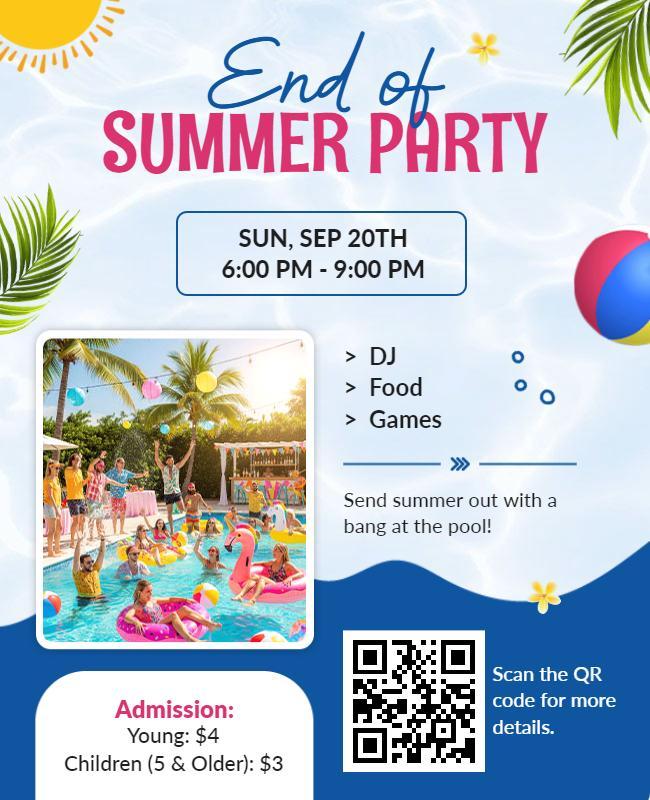 End of Summer Pool Party Flyer Template