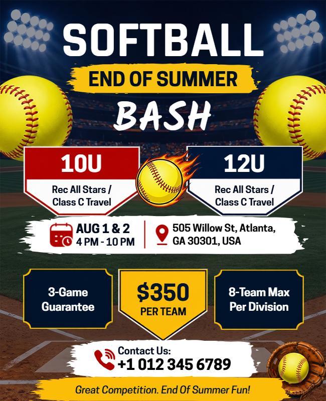 End of Summer Softball Bash Flyer Template