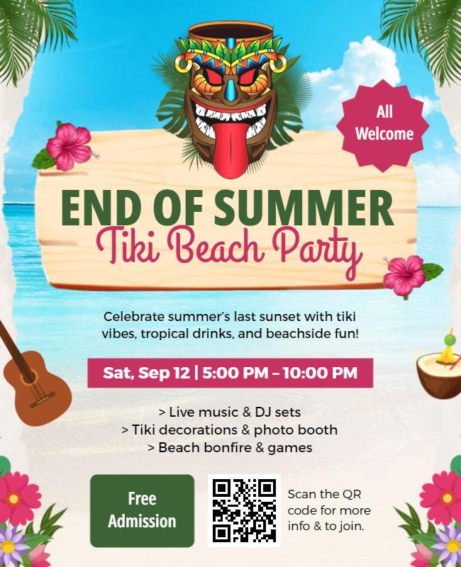 End of Summer Tiki Beach Party Flyer Template