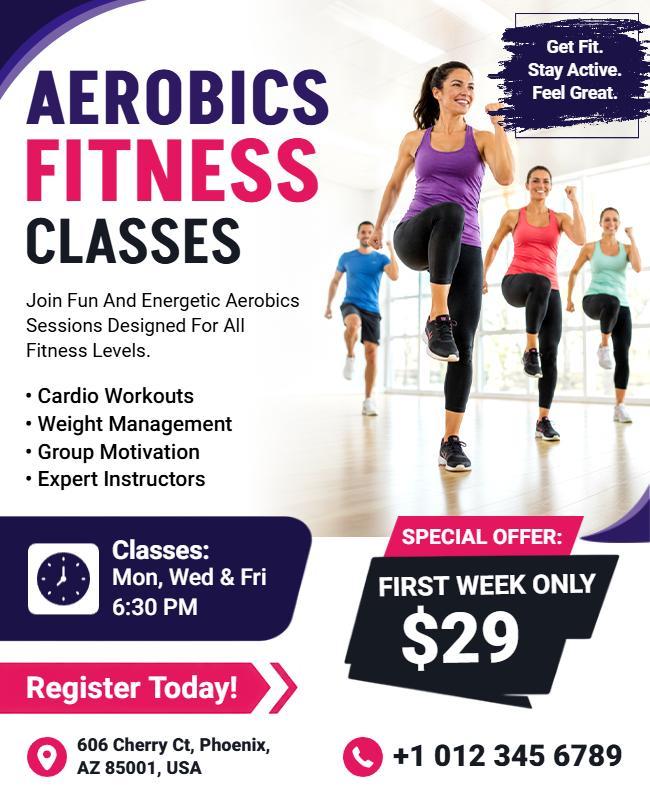 Energetic Aerobics Fitness Classes Flyer Template