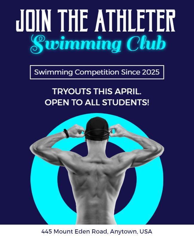 Energetic Aqua Swimming Club Tryouts Poster Template