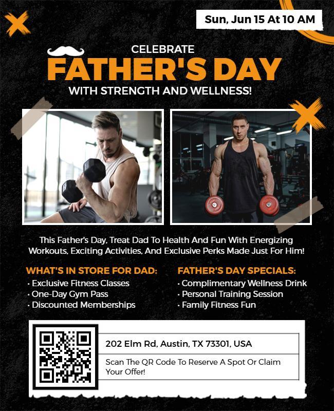 Energetic Black and Orange Father's Day Wellness Celebration Poster Template