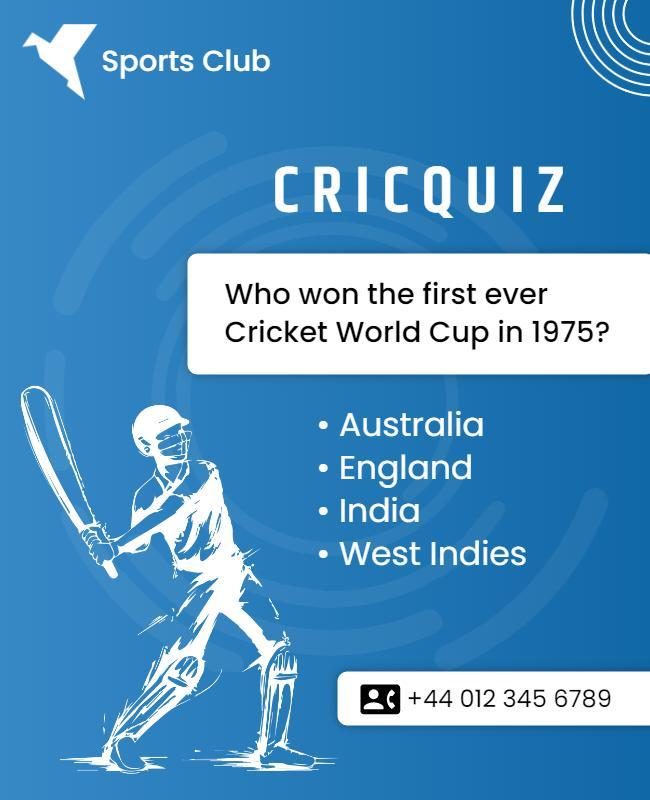 Energetic Blue Cricket Quiz Challenge Poster Template