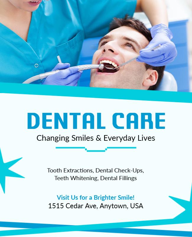Energetic Blue Dental Hygiene and Care Awareness Poster Template