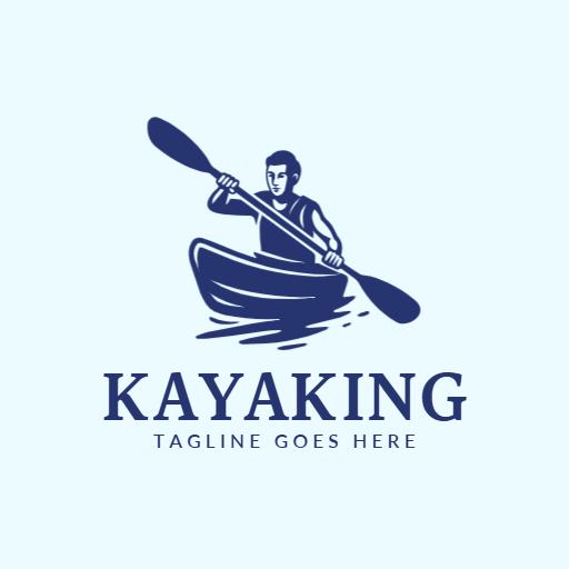 Energetic Blue Kayaker Navigating Calm Waters Logo Template