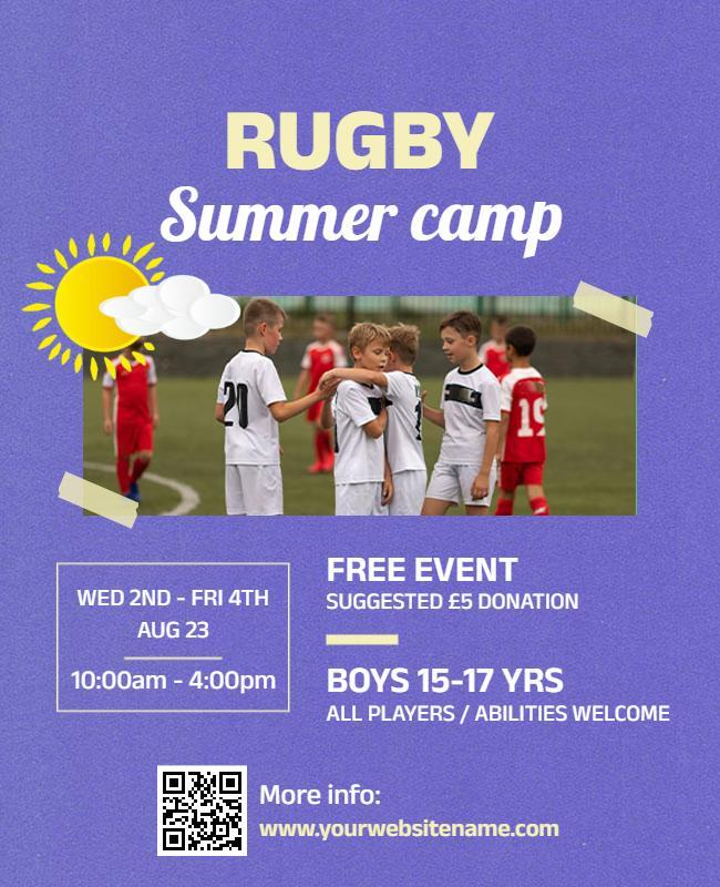 Energetic Blue Rugby Summer Camp for Boys Poster Template