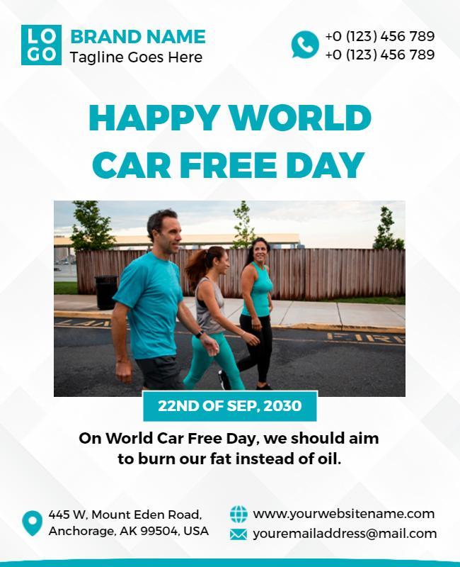 Energetic Blue World Car Free Day Fitness Awareness Poster Template