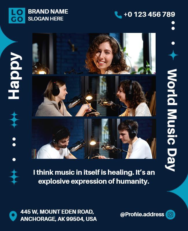 Energetic Blue World Music Day Celebration Poster Template