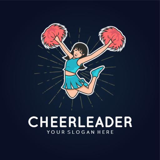 Energetic Cheerleader Jumping with Bright Pom Poms Logo Template