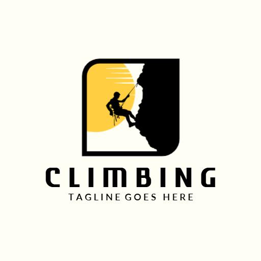 Energetic Climbing Adventure with Setting Sun Background Logo Template