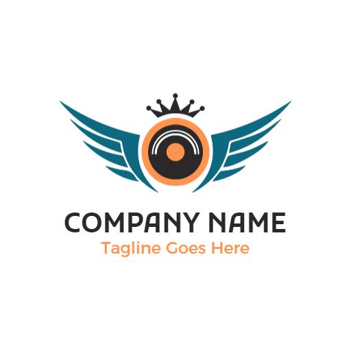 Energetic DJ Logo Featuring Winged Music Icon and Crown Logo Template