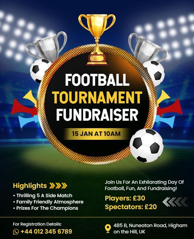 Energetic Football Tournament Fundraiser Event Poster Template