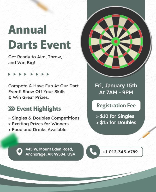 Energetic Green Annual Darts Competition Event Poster Template