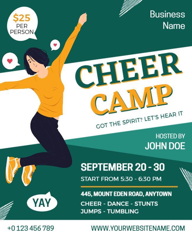 Energetic Green Cheer Camp Dance and Stunts Flyer Template