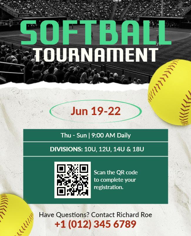 Energetic Green Softball Tournament Event Flyer Template