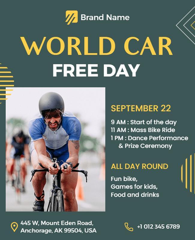 Energetic Green World Car Free Day Celebration Poster Template