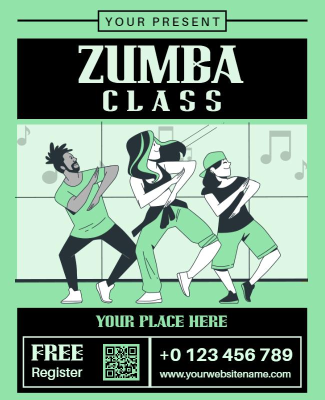 Energetic Green Zumba Dance Class Promotional Poster Template