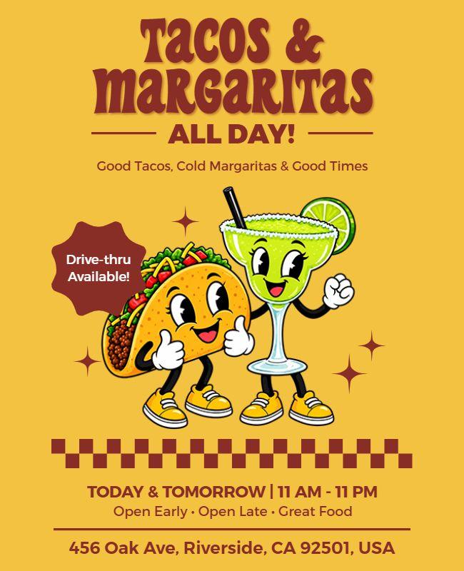 Energetic Mexican Theme Tacos and Margaritas Flyer Template