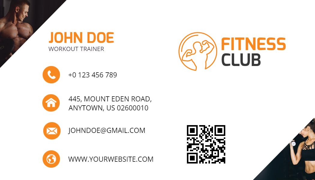 Energetic Orange Fitness Club Trainer Business Card Template