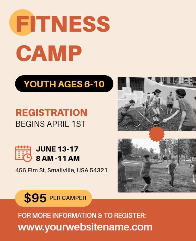 Energetic Orange Kids Fitness Camp Registration Poster Template