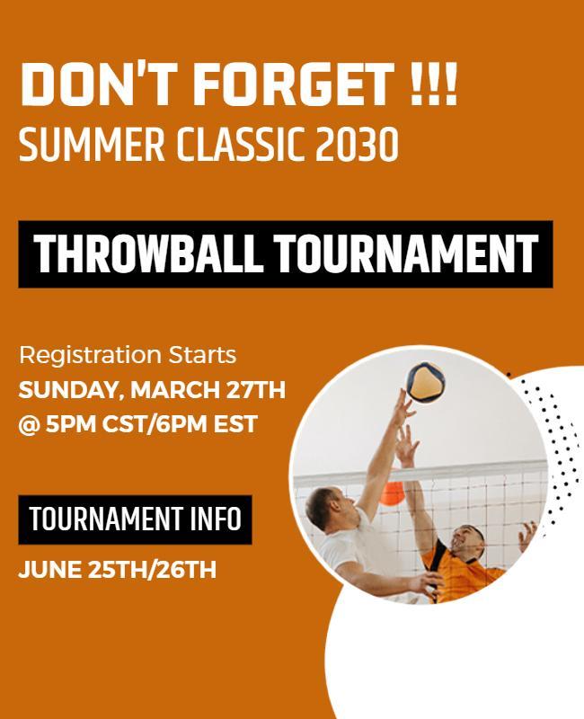 Energetic Orange Throwball Tournament Announcement Poster Template