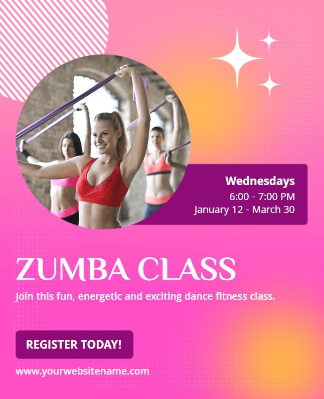 Energetic Pink Zumba Dance Fitness Class Poster Template