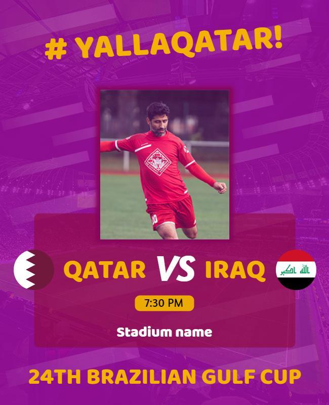 Energetic Purple Football Match Qatar vs Iraq Poster Template