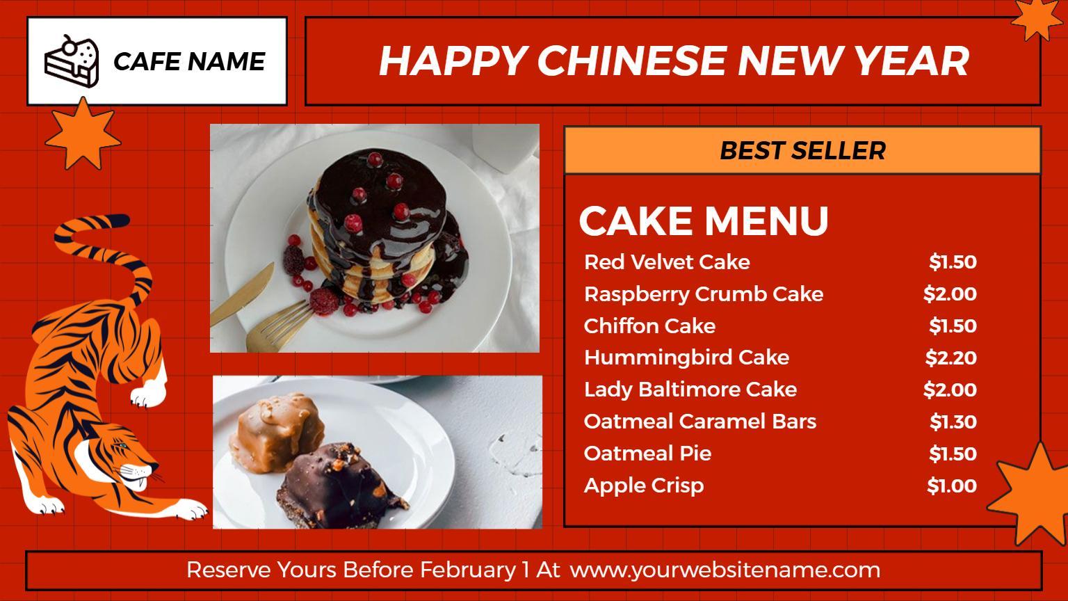 Energetic Tiger Themed Chinese New Year Menu Template
