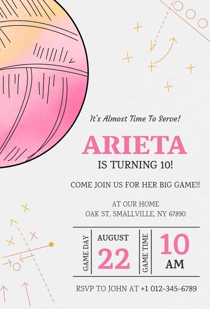 Energetic Volleyball Sports Birthday Celebration Invitation Template