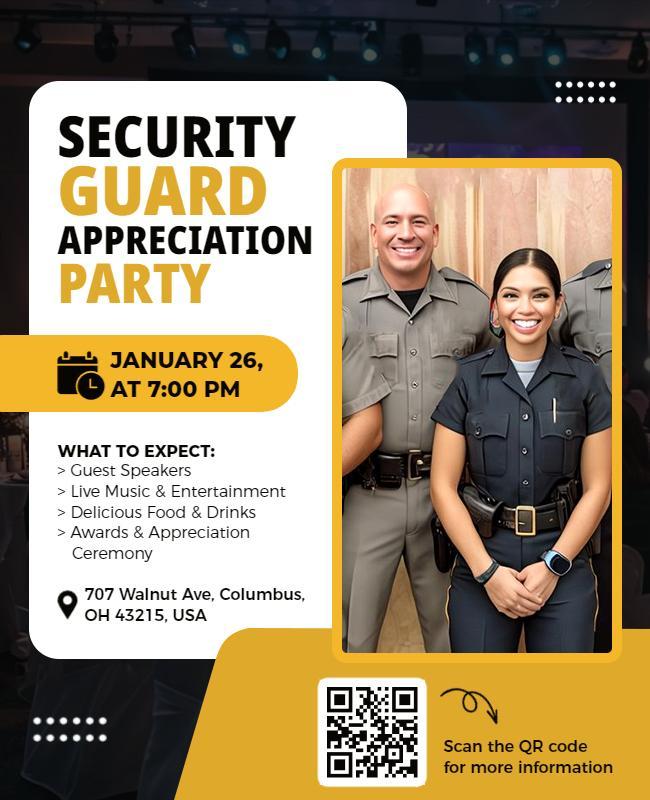 Energetic Yellow Security Guard Appreciation Party Poster Template