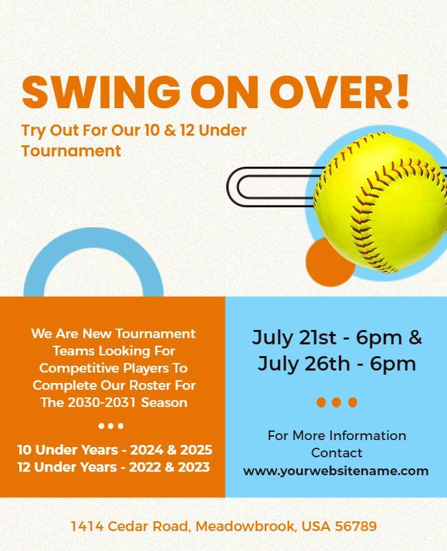 Energetic Yellow Softball Tryout Tournament Poster Template