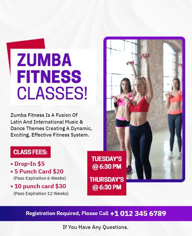 Energetic Zumba Fitness Class Schedule Poster Template